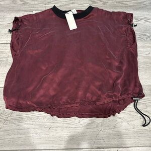 Public School Burgundy Short-Sleeve Drawstring Sweatshirt with Black Neck Trim
